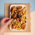 Japanese Loaded Fries with wasabi-mayo, seaweed flakes & panko-fried shrimp